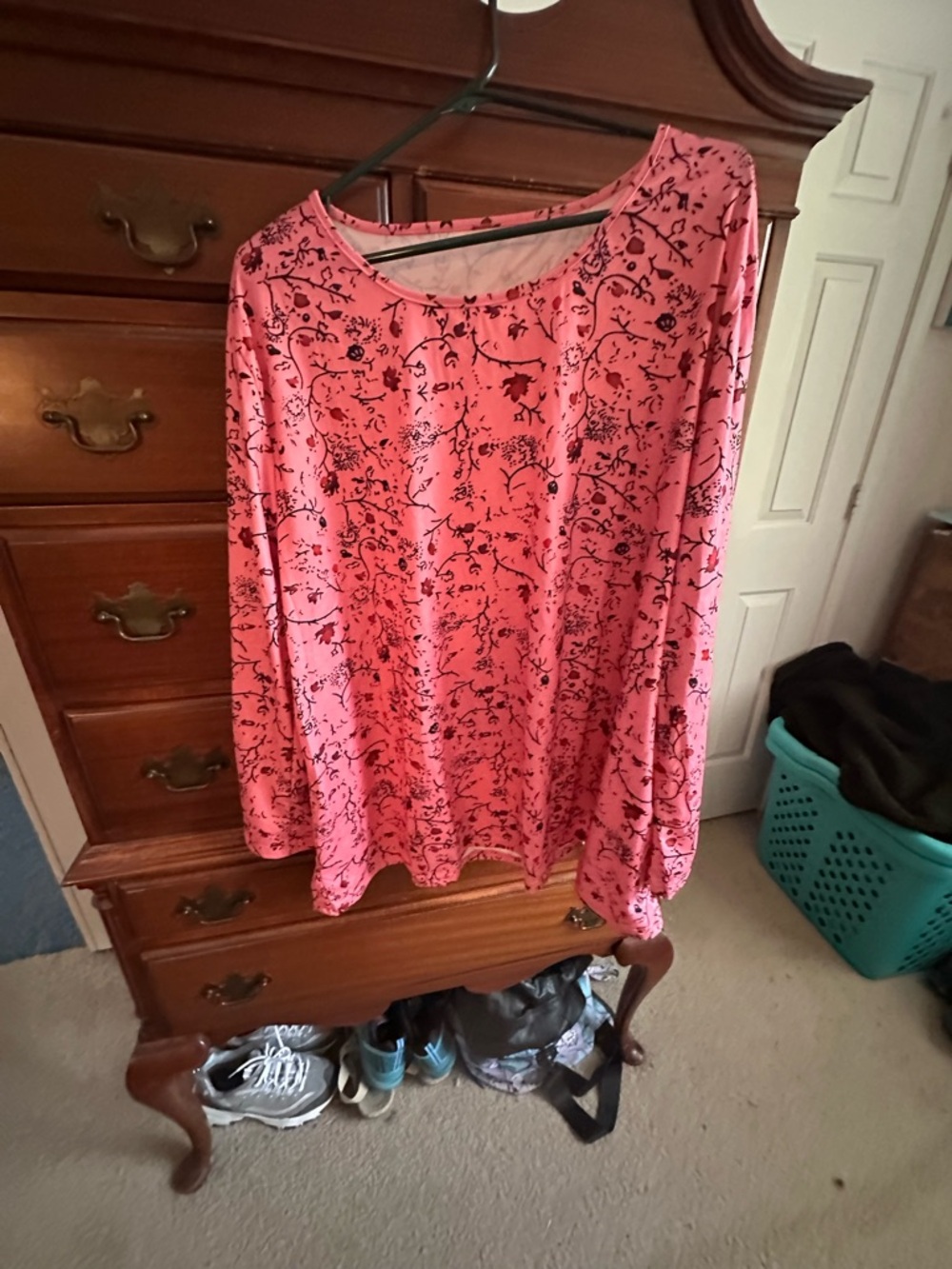 Pink Floral Print Long Sleeve Top